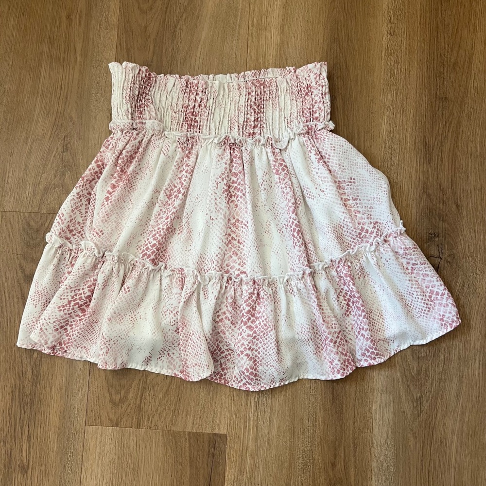 Altar'd State Pink Snakeskin Smocked Waist Tiered Ruffle Mini Skirt Women Medium